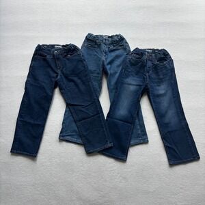 Sonoma Jeans Bundle Boys Size 7 Blue Denim Straight Bootcut Adjustable Waist 3pk